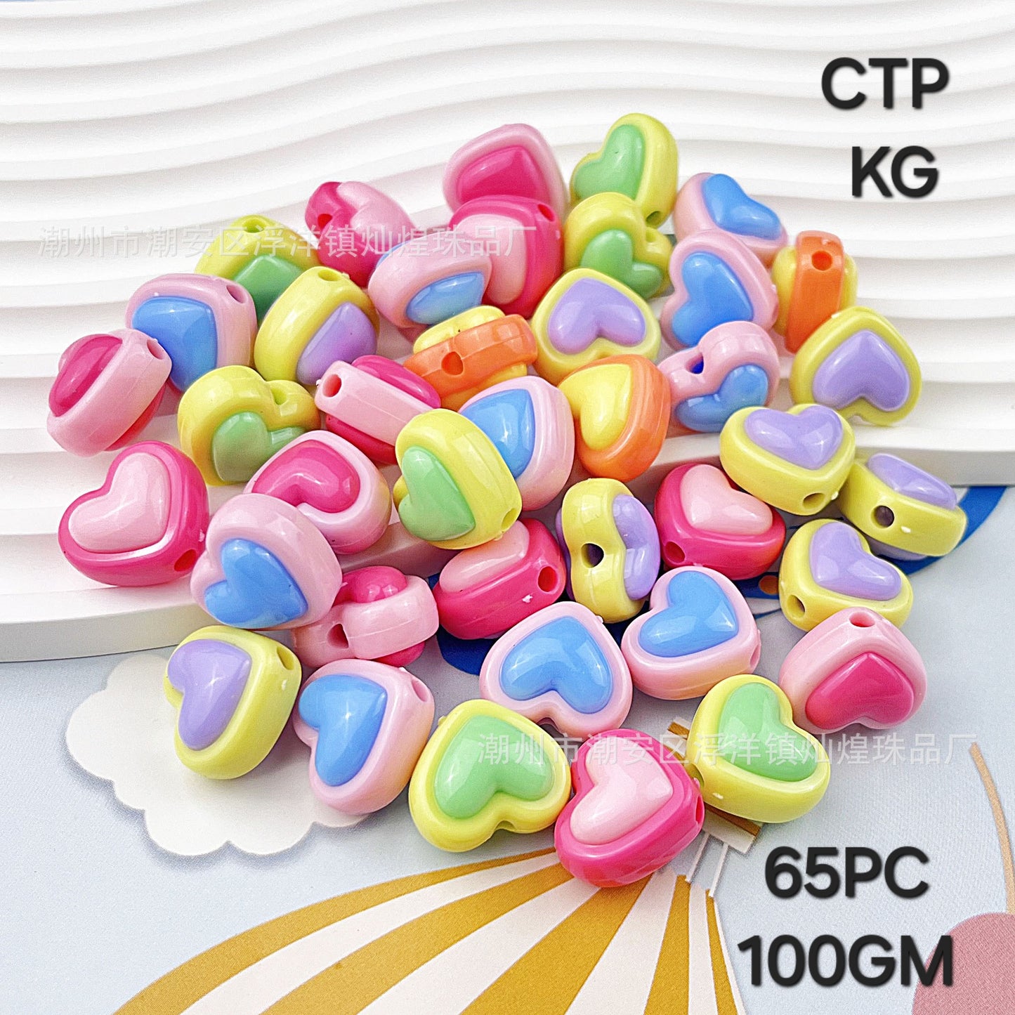 100gm (65pc)  Glossy Heart Beads For Hair Accessories, Kids Jewellery & More