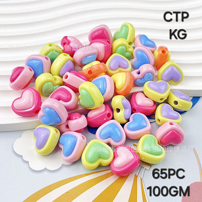 100gm (65pc)  Glossy Heart Beads For Hair Accessories, Kids Jewellery & More