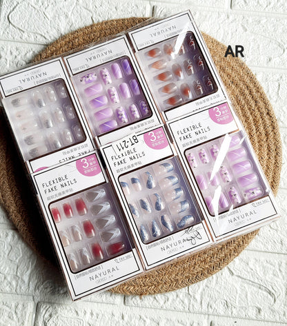 Pack Of 6 Box Multicolor Mix Designs Press On Nails Sets (Each box contains 24pc)