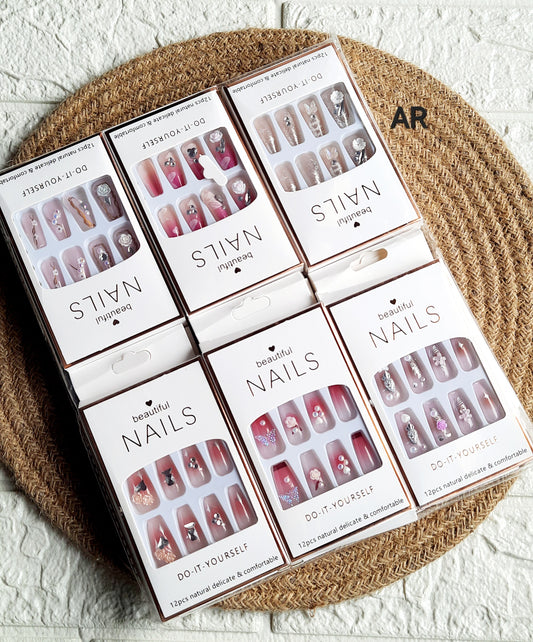 Pack Of 6 Box Multicolor Mix Designs Press On Nails Sets (Each box contains 12pc)