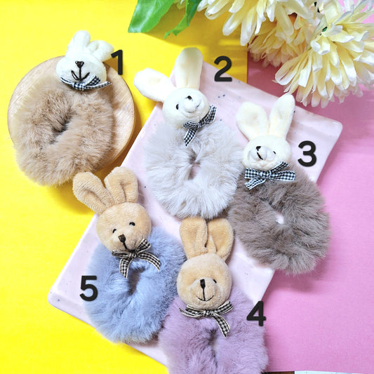 12PC Cute Bunny Design Fur Scrunchie Bands For Kids Girls