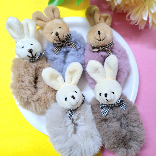 12pc Cute Bunny Design Fur Scrunchie Bands For Kids Girls