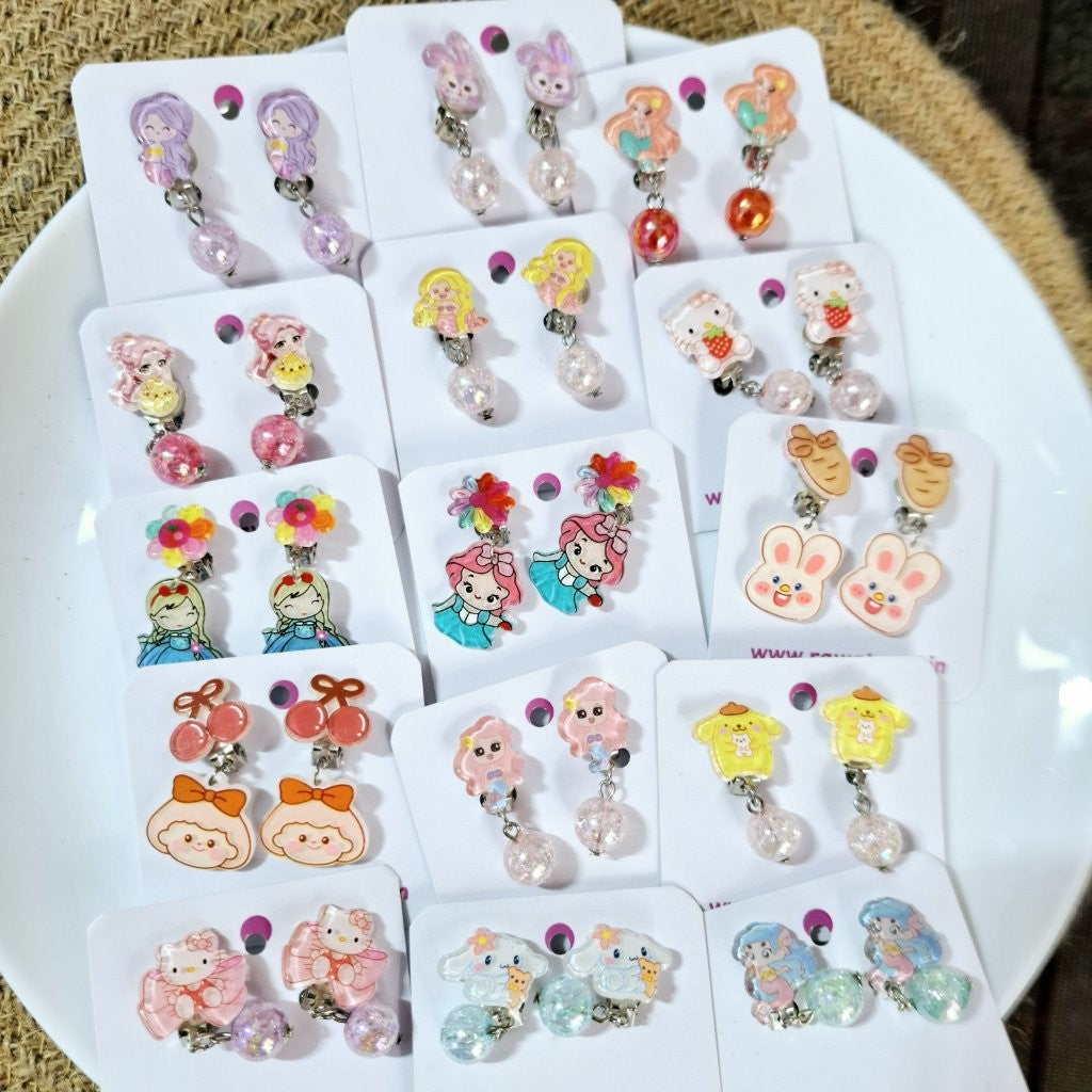 6 Pairs Mix Design Clip-on Earring For Girls, Kids