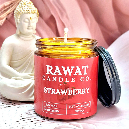 Strawberry Fragrance Soy Wax Jar Candles 35hrs Burn Time (200gms Net Wt)