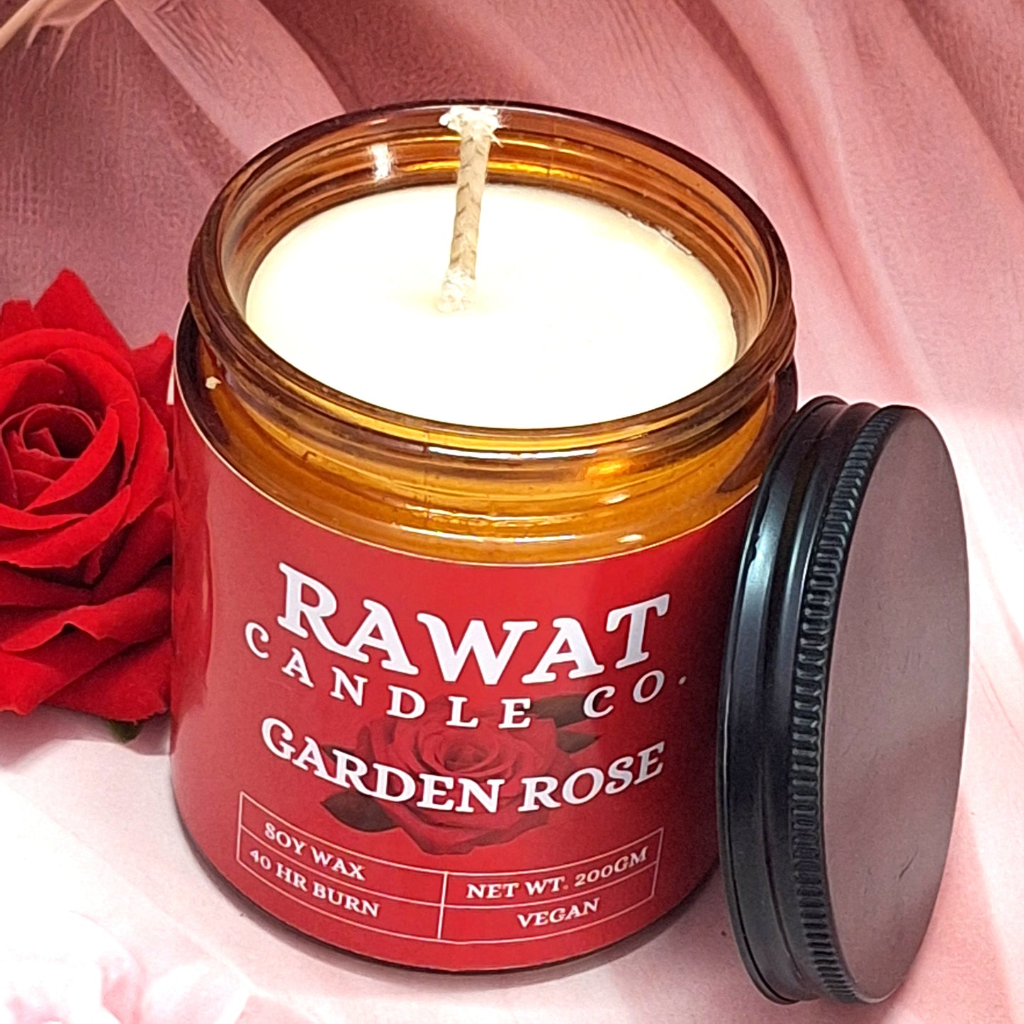 Rose Fragrance Soy Wax Jar Candles 35hrs Burn Time (200gms Net Wt)