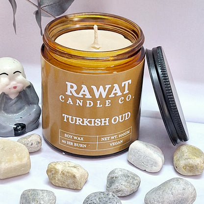 Turkish Oud Fragrance Soy Wax Jar Candles 35hrs Burn Time (200gms Net Wt)