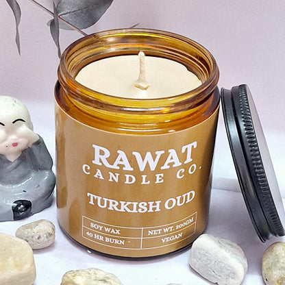 Turkish Oud Fragrance Soy Wax Jar Candles 35hrs Burn Time (200gms Net Wt)