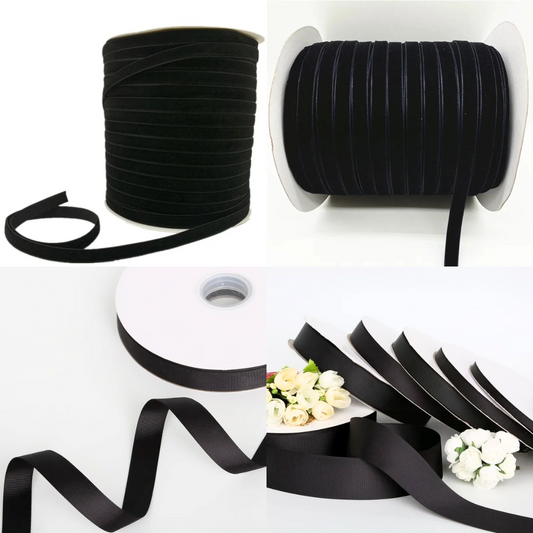 10mtr Crafts Solid Grosgrain Ribbon 10mtr Per Roll, Color Black, Size Width 6 mm