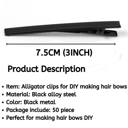 Black Color 7.5cm (75mm) Alligator Hair Pins Clips For Making Hair Bows