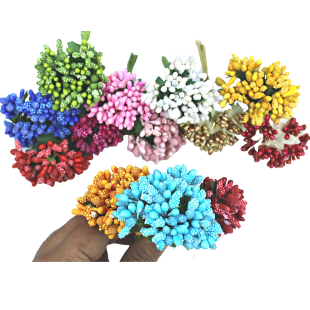 Pack of 24pc multicolor flower pollens for DIY hair accessories, craft items, decoration etc