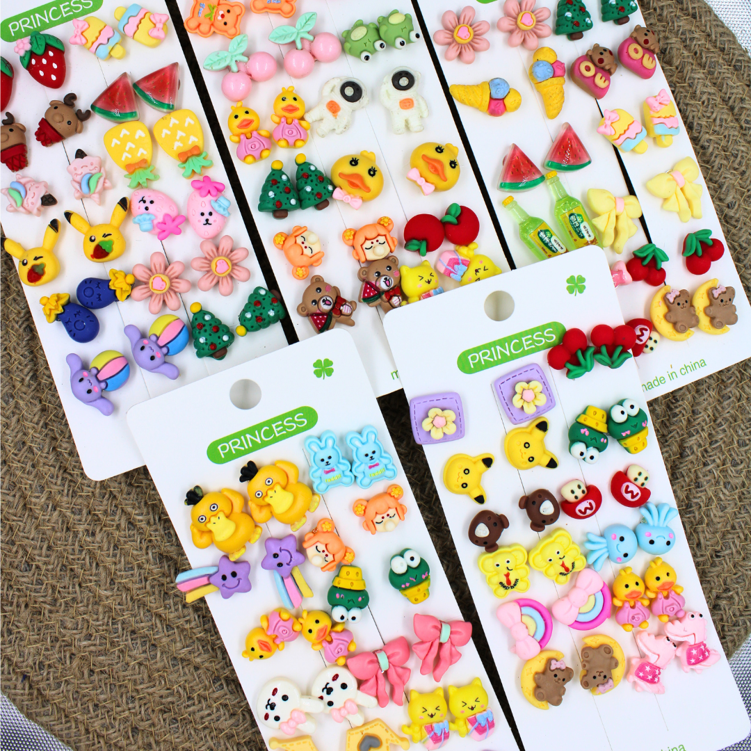 Pack Of 1 (12PAIRS) Cards Mix Design Earring Tops (Random Designs)