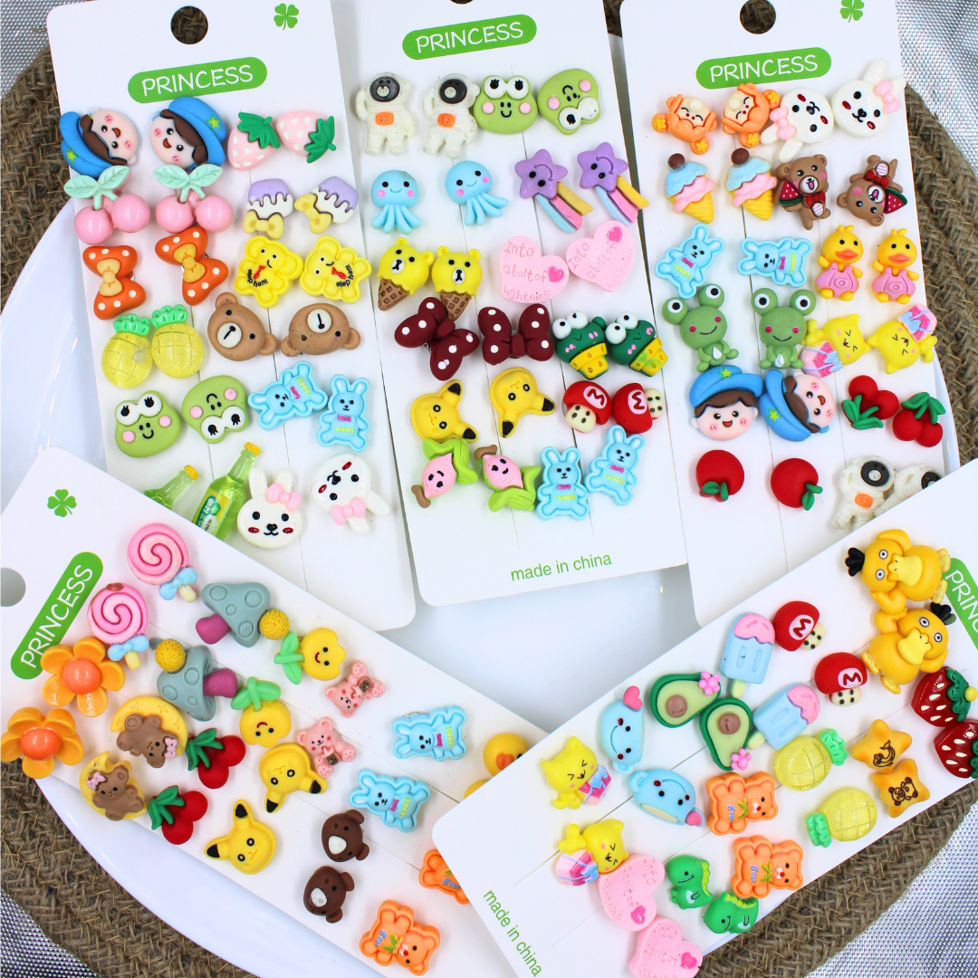 Pack Of 1 (12PAIRS) Cards Mix Design Earring Tops (Random Designs)