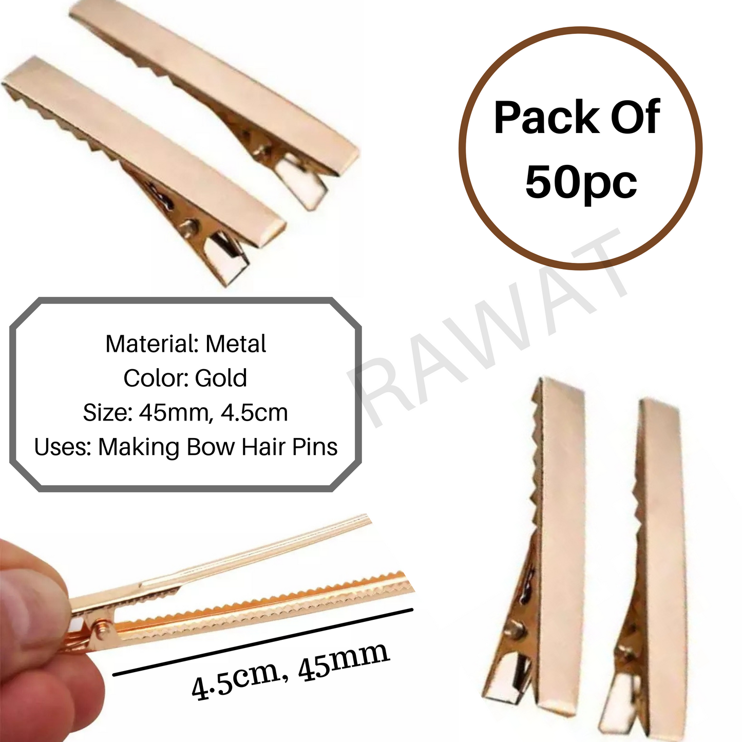 Golden Color 4.5cm (45mm) Alligator Hair Pins For Making Hair Bows Clips